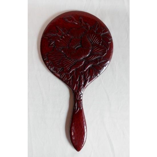 鎌倉彫 手鏡 五寸 牡丹