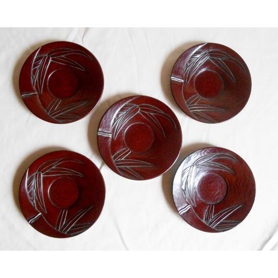 鎌倉彫 茶托 平型 四寸五分 竹 五枚組