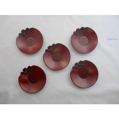 鎌倉彫 茶托 平型 四寸 桜のくずし 五枚組