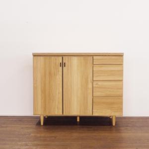 引き戸のリビングボード 幅90cm/板戸 ガラス戸/コンパクトな引き出し