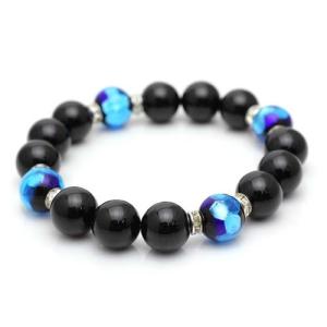 高発色 青と黒の美コントラスト 5A ブルー クリソコラ ブレスレット