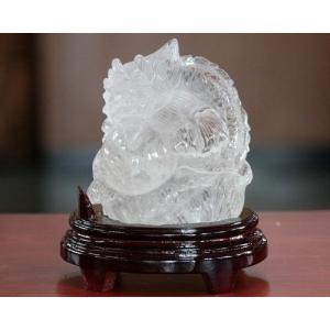 水晶 龍 彫刻 置物 龍彫り 台付き 天然石 パワーストーン 彫り物