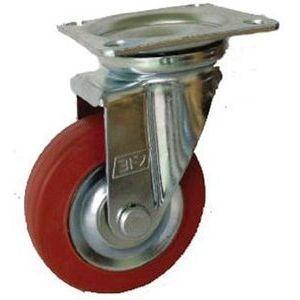 プレス製キャスター赤ゴム車輪付 自在金具付 RWJ100