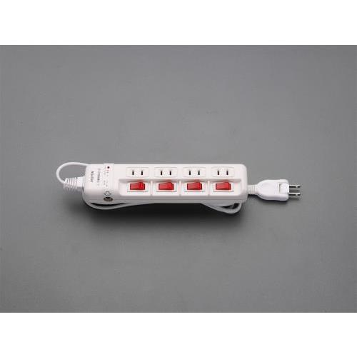 エスコ EA815GL-333A AC125V/15Ax 2m タップ(4口・個別スイッチ・雷サージ...