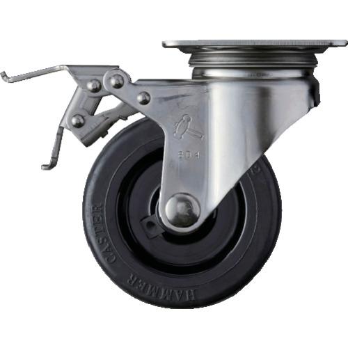 ハンマー Sシリーズオールステンレス 旋回式ゴム車輪(ナイロンホイール)100mm ストッパー付 3...