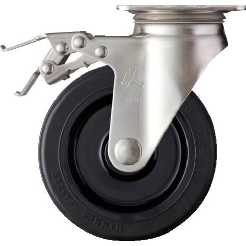 ハンマー Sシリーズオールステンレス 旋回式ゴム車輪(ナイロンホイール)150mm ストッパー付 3...
