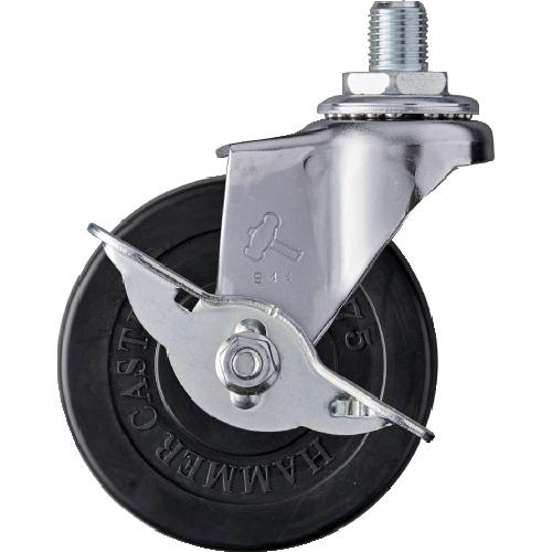 ハンマー ねじ込み旋回式ゴム車輪 75mm UNF1/2 ストッパー付 415A-10R75