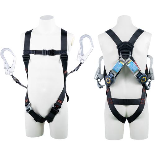 ツヨロン TSUYORON ライトハーネス ツインランヤード付き ロック機構付き巻取式SRリトラ 黒...