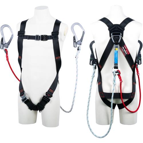 ツヨロン TSUYORON ライトハーネス ツインランヤード付き 三つ打ちロープ 黒 Lサイズ TH...