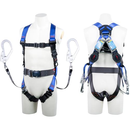 ツヨロン TSUYORON コアハーネス 胴ベルト付き ツインランヤード付き ロック機構付き巻取式ワ...