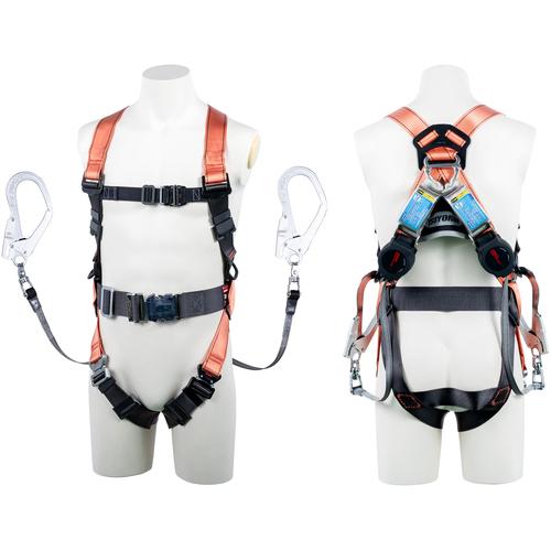 ツヨロン TSUYORON コアハーネス 胴ベルト付き ツインランヤード付き ロック機構付き巻取式ワ...