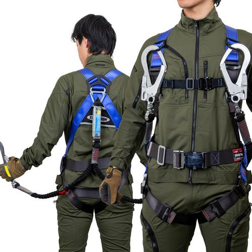 ツヨロン TSUYORON コアハーネス 胴ベルト付き ツインランヤード付き 伸縮式ノビロン(BK)...