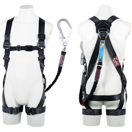 ツヨロン TSUYORON 黒影ハーネス シングルランヤード付き 伸縮式ノビロン(BK) ダークグレ...