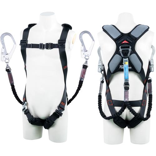 ツヨロン TSUYORON スマートハーネス ツインランヤード付き 伸縮式ノビロン(BK) 黒 Lサ...