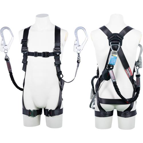 ツヨロン TSUYORON 黒影ハーネス ダブルランヤード付き 巻取式ワン・ハンドリトラ+伸縮式ノビ...