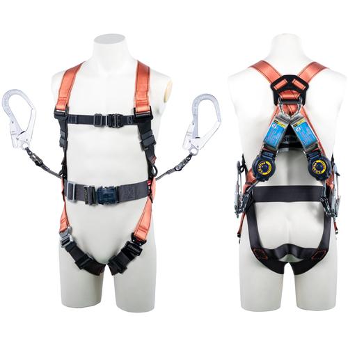 ツヨロン TSUYORON コアハーネス 胴ベルト付き ツインランヤード付き ロック機構付き巻取式S...