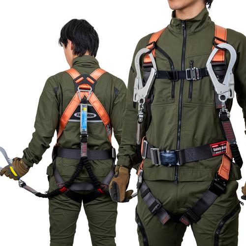 ツヨロン TSUYORON コアハーネス 胴ベルト付き ツインランヤード付き 伸縮式ノビロン(BK)...