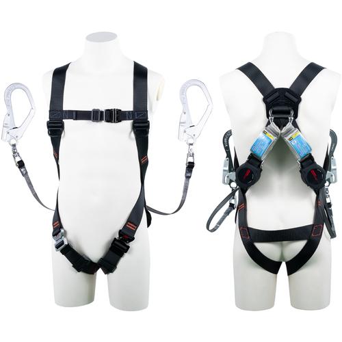 ツヨロン TSUYORON ライトハーネス ツインランヤード付き ロック機構付き巻取式ワン・ハンドリ...