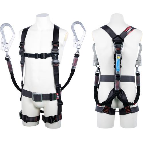 ツヨロン TSUYORON 飛燕ハーネス 胴ベルト付き ツインランヤード付き 伸縮式ノビロン(BK)...