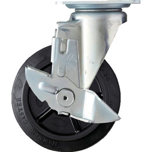 ハンマー 静音旋回式ゴム車輪(ナイロンホイール・ラジアルボールベアリング)150mm ストッパー付 ...