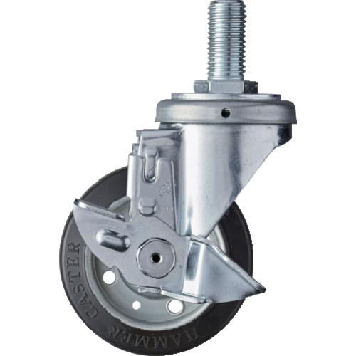 ハンマー ねじ込み式 旋回式ゴムキャスター 100mm ストッパー付 413SA-R100