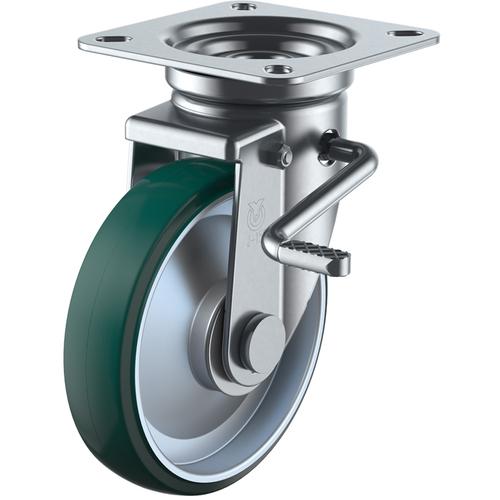 ユーエイ プレート式 自在 キャスター ウレタン 車輪径150mm ストッパー付き Jタイプ JB(...