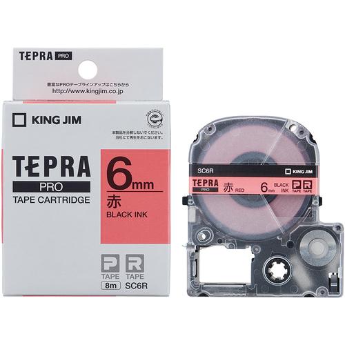 キングジム KING JIM 【純正】「テプラ」PROテープ 6mm 赤ラベル/黒文字 長さ8m S...