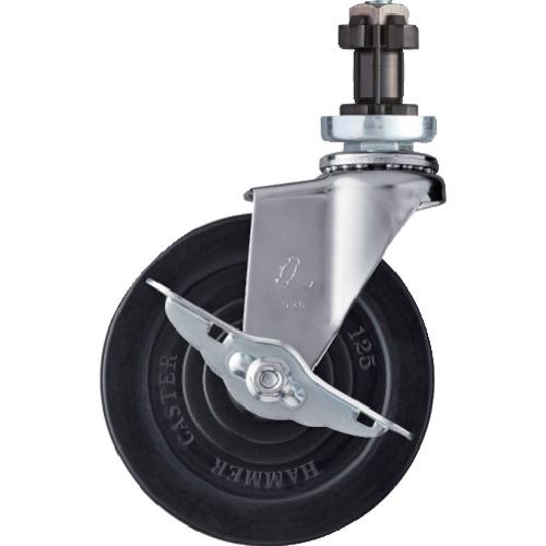ハンマー パイプ差込み旋回式ゴム車輪(スチールホイール)125mm φ38用 ストッパー付 4152...