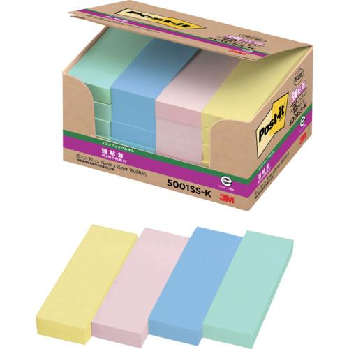 スリーエム 3M ポスト・イット 強粘着 75X25mm 90枚X20パッド 4色混色 5001SS...