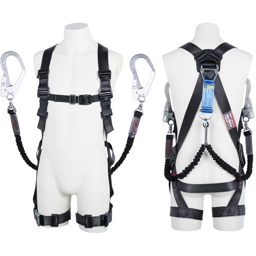 ツヨロン TSUYORON 黒影ハーネス ツインランヤード付き 伸縮式ノビロン(BK) ダークグレー...