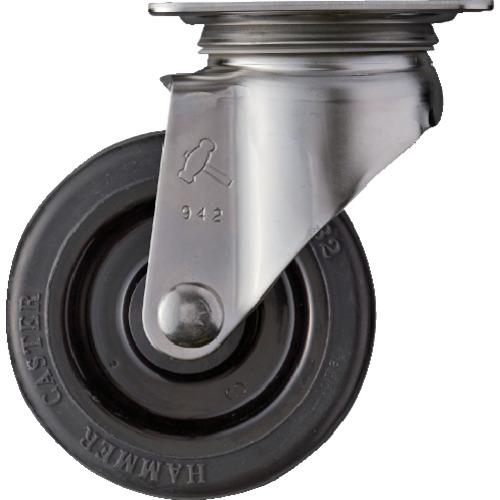 ハンマー ステンレス製プレート式キャスター 自在 車輪径100mm ゴム車輪 Sシリーズ 320S-...