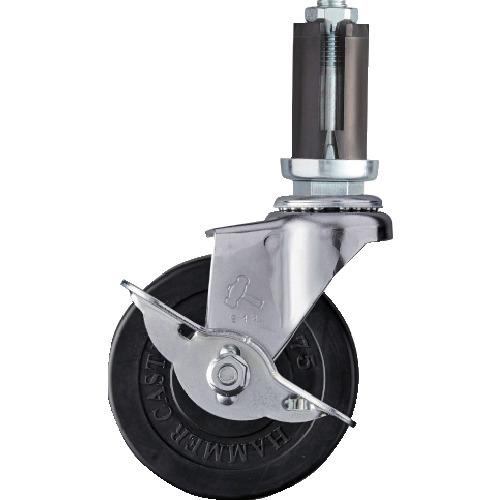 ハンマー パイプ差込み旋回式ゴム車輪 75mm φ22~24用 ストッパー付 4153EU-R75
