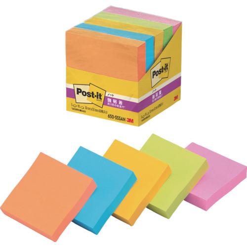 スリーエム 3M ポスト・イット 強粘着 50X50mm 90枚X5パッド 5色混色 650-5SS...