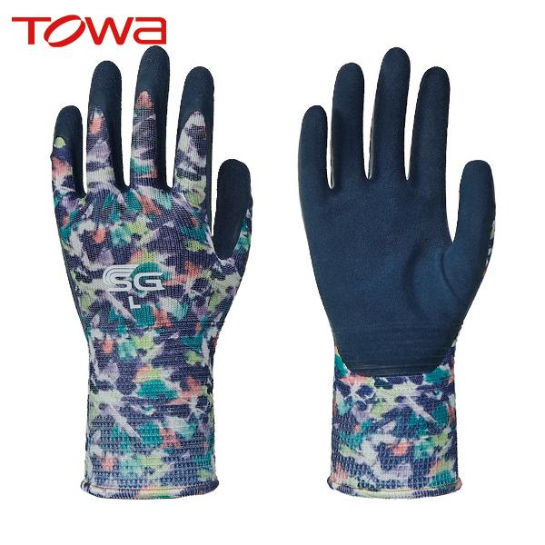 トワロン 天然ゴム背抜き手袋 SG−R102 ぼかし柄ブルー L (1双) 品番：SG-R102-L