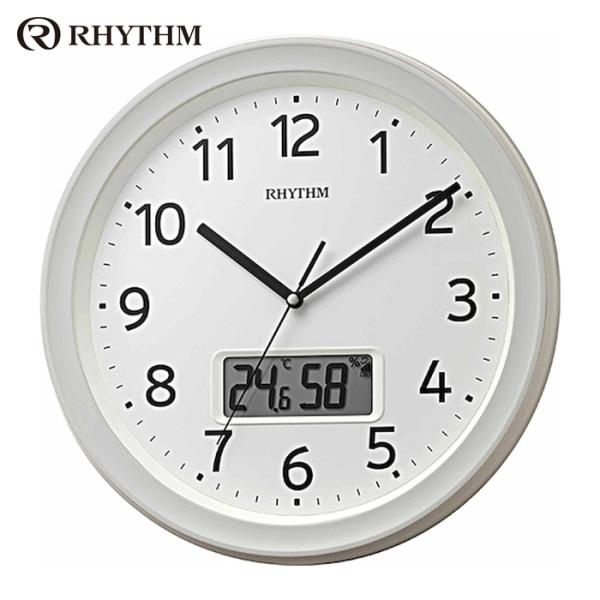 RHYTHM リズム 電波 壁掛け時計（アナログ表示） 温湿度計付き カレンダー 連続秒針 白 Φ3...