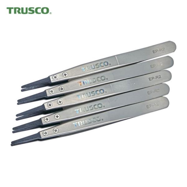 トラスコ TRUSCO まとめ買い ESDチップピンセット 先丸型 先端幅2mm 5本入 (1S) ...
