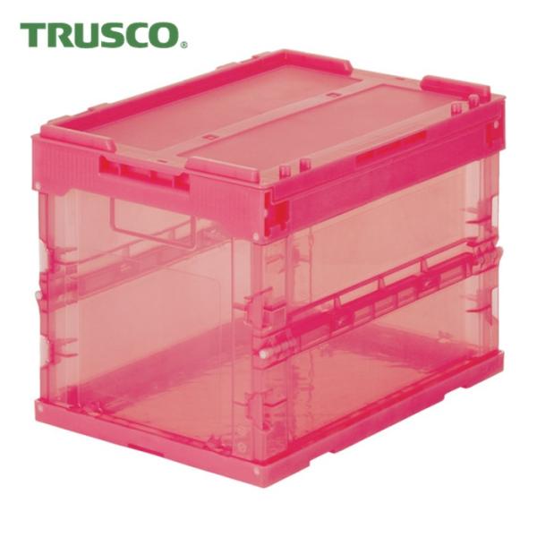 トラスコ TRUSCO オリコン α折りたたみコンテナ スケルコン 20L(蓋付) 透明レッド (1...