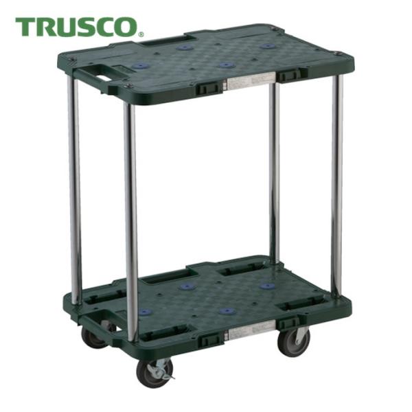 トラスコ TRUSCO 樹脂製台車 ルートバン 2段式 370X500 4輪自在ストッパー付 緑 (...