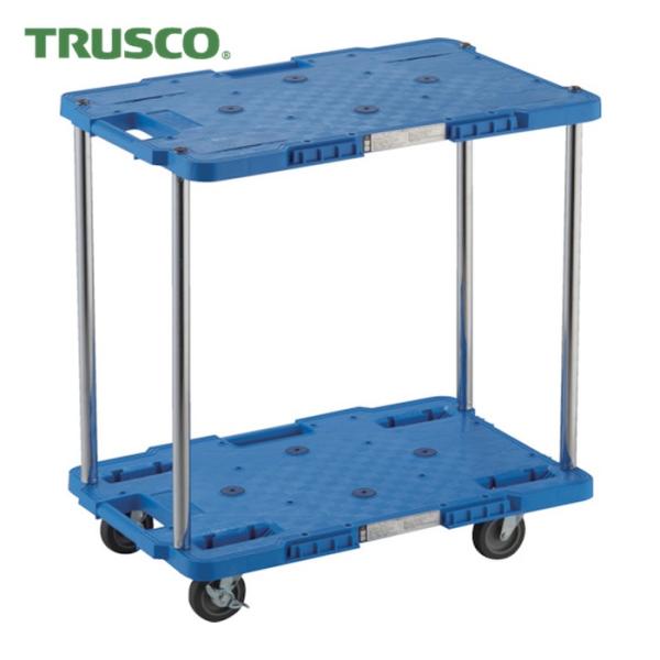 トラスコ TRUSCO 樹脂製台車 ルートバン 2段式 400X600 4輪自在ストッパー付 青 (...