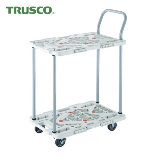 トラスコ TRUSCO 樹脂製台車 2段式ルートバン 600X400 ハンドル付 4輪自在 ストッパ...