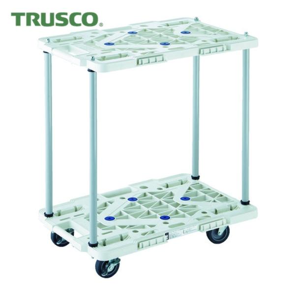 トラスコ TRUSCO 樹脂製台車 2段式ルートバン 600X400 ハンドル無 4輪自在 ストッパ...