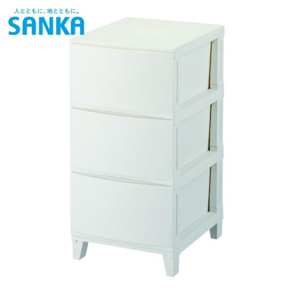 SANKA サンカ チェスト 3段 間口 340mm ルームスシェード 343 ホワイト (1台) ...