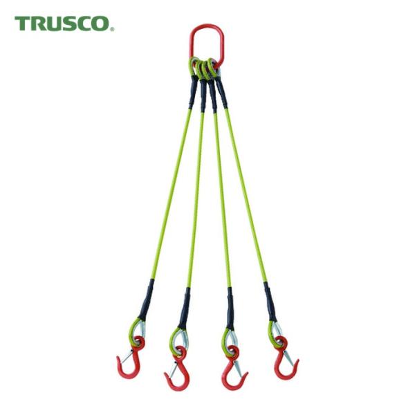 トラスコ TRUSCO 4本吊玉掛ワイヤロープスリング(カラー被覆付)アルミロックタイプ 黄透明1....