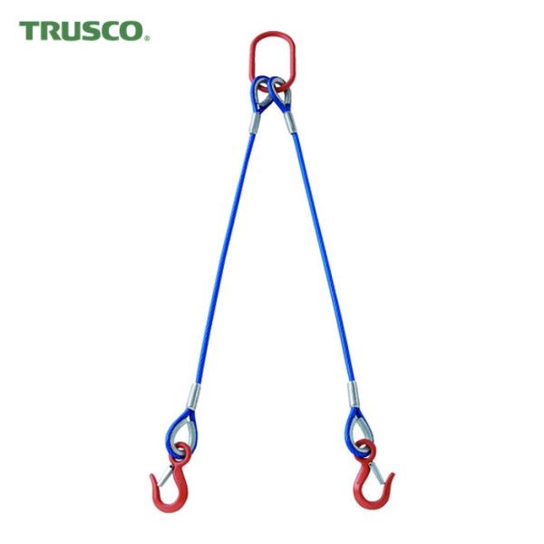 トラスコ TRUSCO 2本吊玉掛ワイヤーロープスリング(カラー被覆付)アルミロックタイプ 青透明1...