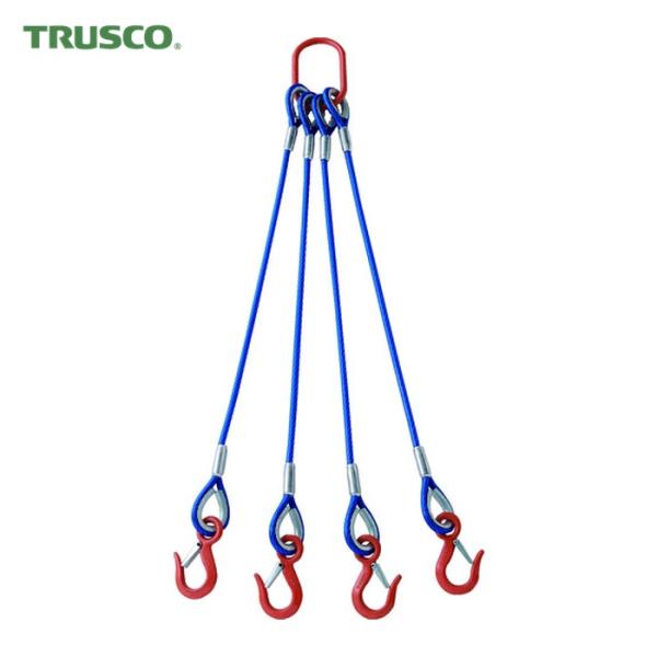 トラスコ TRUSCO 4本吊玉掛ワイヤロープスリング(カラー被覆付)アルミロックタイプ 青透明2M...