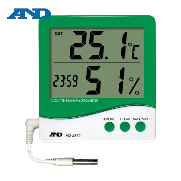A&amp;D 時計付き内外温度・湿度計 (1個) 品番：AD5682