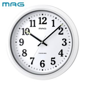 MAG 掛け時計 電波時計 防水 防塵 アナログ ナヤ IP67 夜間秒針停止機能付き 立体文字 プラスチック風防 ホワイト 直径32cm W-734WH-Z (1個) 品番：W-734 WH-Z