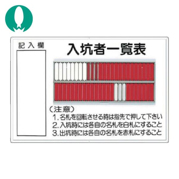つくし 標識 「入坑者一覧表 50人用」 (1台) 80-A