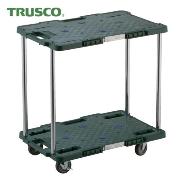 トラスコ TRUSCO 樹脂製台車 ルートバン 2段式 400X600 4輪自在ストッパー付 緑 (...