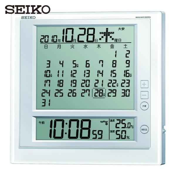 セイコー SEIKO 液晶マンスリーカレンダー機能付き電波掛置兼用時計 P枠 白パール (1個) 品...